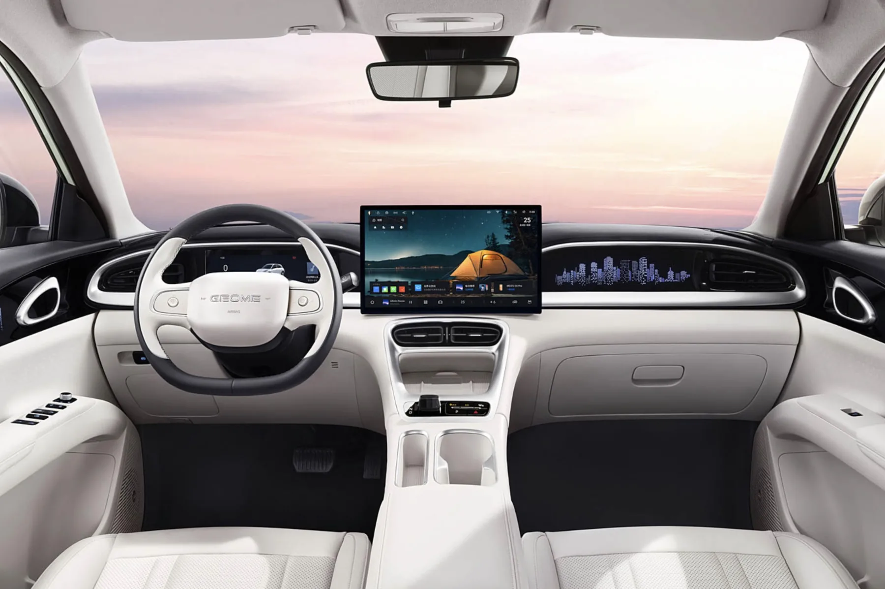 O interior do Geely EX2 Max combina couro, silêncio e tecnologia. O ambiente é moderno e prático, pensado para o uso diário e para quem busca tranquilidade na rotina.