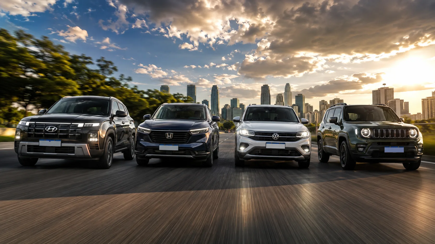 Creta Ultimate tem 193 cv, Renegade Sahara chega a 185 cv, HR-V Touring entrega 177 cv e T-Cross Highline oferece 150 cv, com respostas distintas ao acelerar.