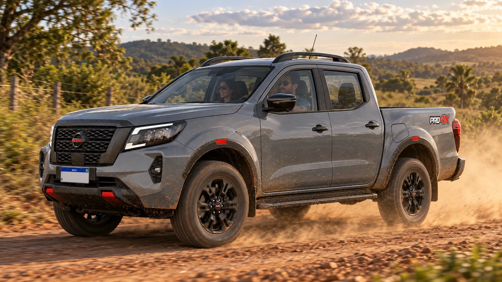Nissan Frontier PRO-4X 2.3 2023 usa 190 cv, pneus de uso misto e bloqueio traseiro para provar que conforto e trilha podem dividir a mesma cabine sem virar uma contradição.